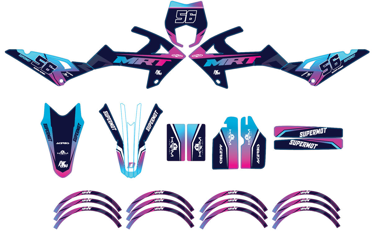Kit déco Rieju MRT 50cc 2022-2025 Crazy Pink | autocollants moto | personnalisation 50cc | armysctv