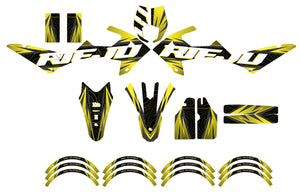 Kit pegatinas 50cc Rieju MRT 2022-2025 Magix con diseño gráfico moderno en amarillo y negro.