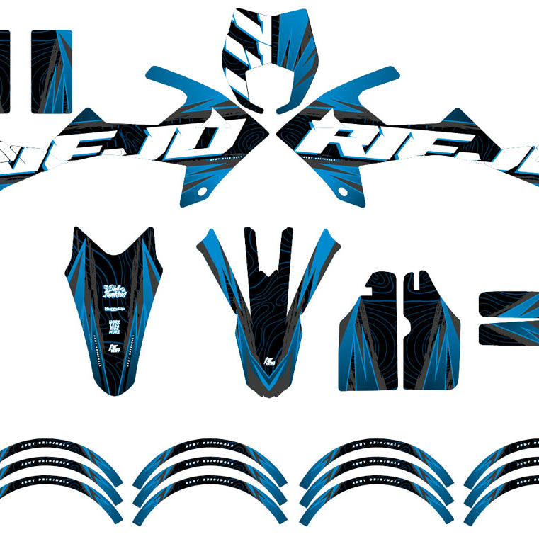 Kit pegatinas 50cc Rieju MRT 2022-2025 Magix - Pegatina con diseño gráfico en azul y negro para motocicleta.