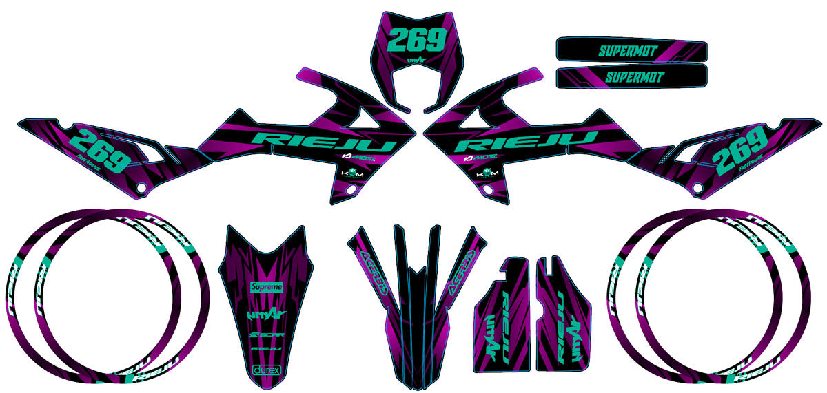 Kit pegatinas Rieju MRT 50cc 2022-2025 Lluvia Púrpura | pegatinas para moto | personalización 50cc | armysctv