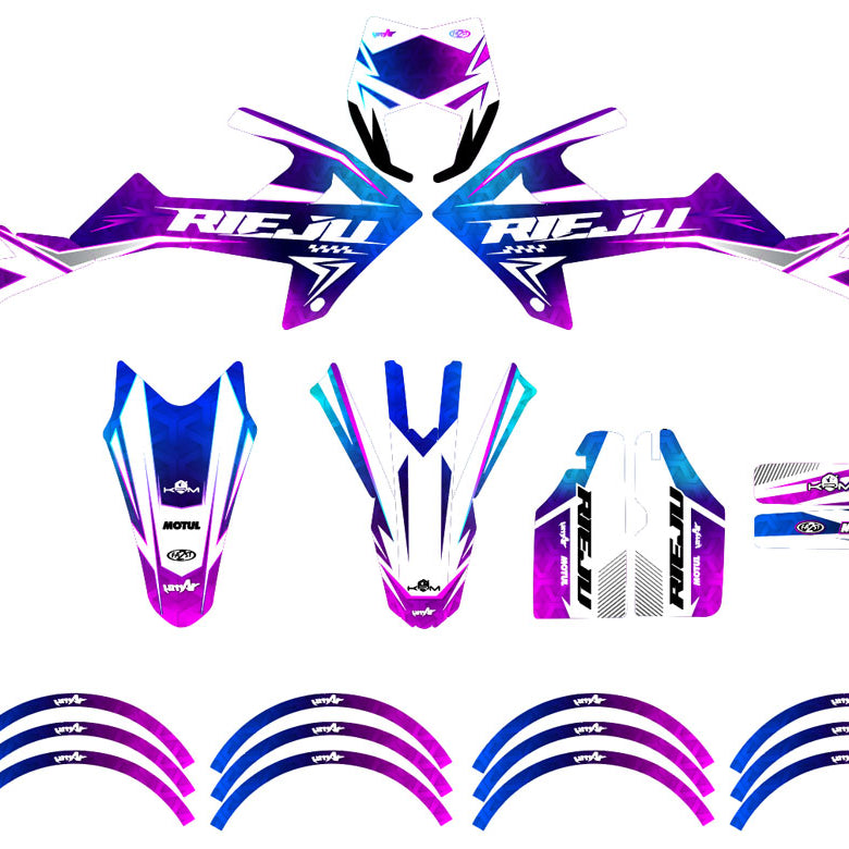 Kit pegatinas 50cc Rieju MRT 2022-2025 R-Force con pegatinas y diseño vibrantes para una mejora de motocicleta.