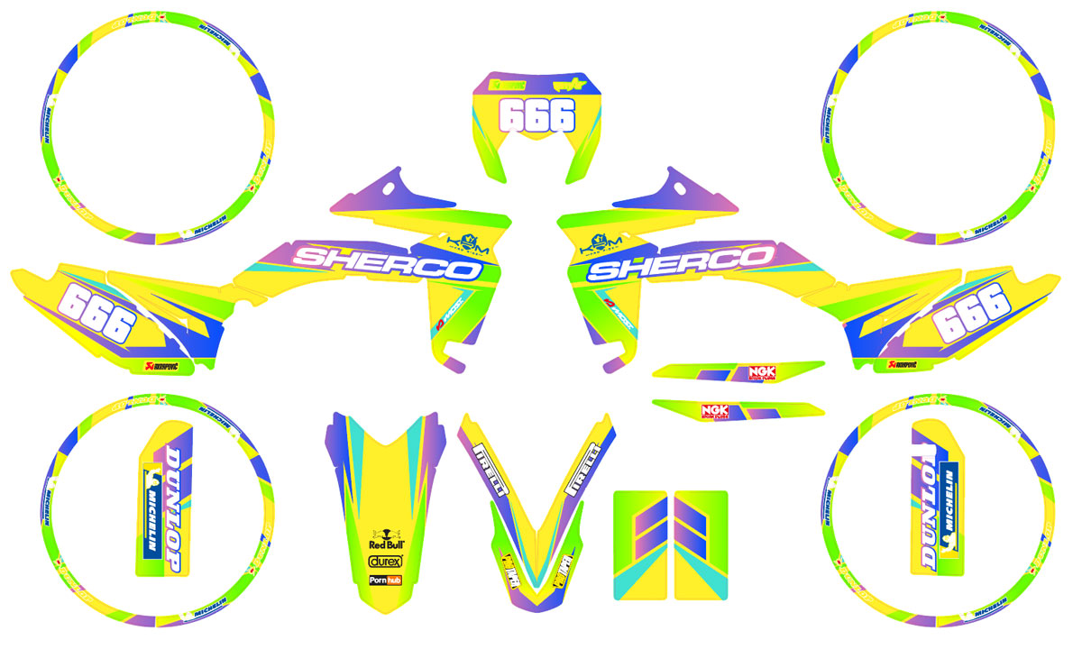 Graphics kit Sherco 50cc 2017-2025 Valentino | motorcycle stickers | 50cc customization | armysctv