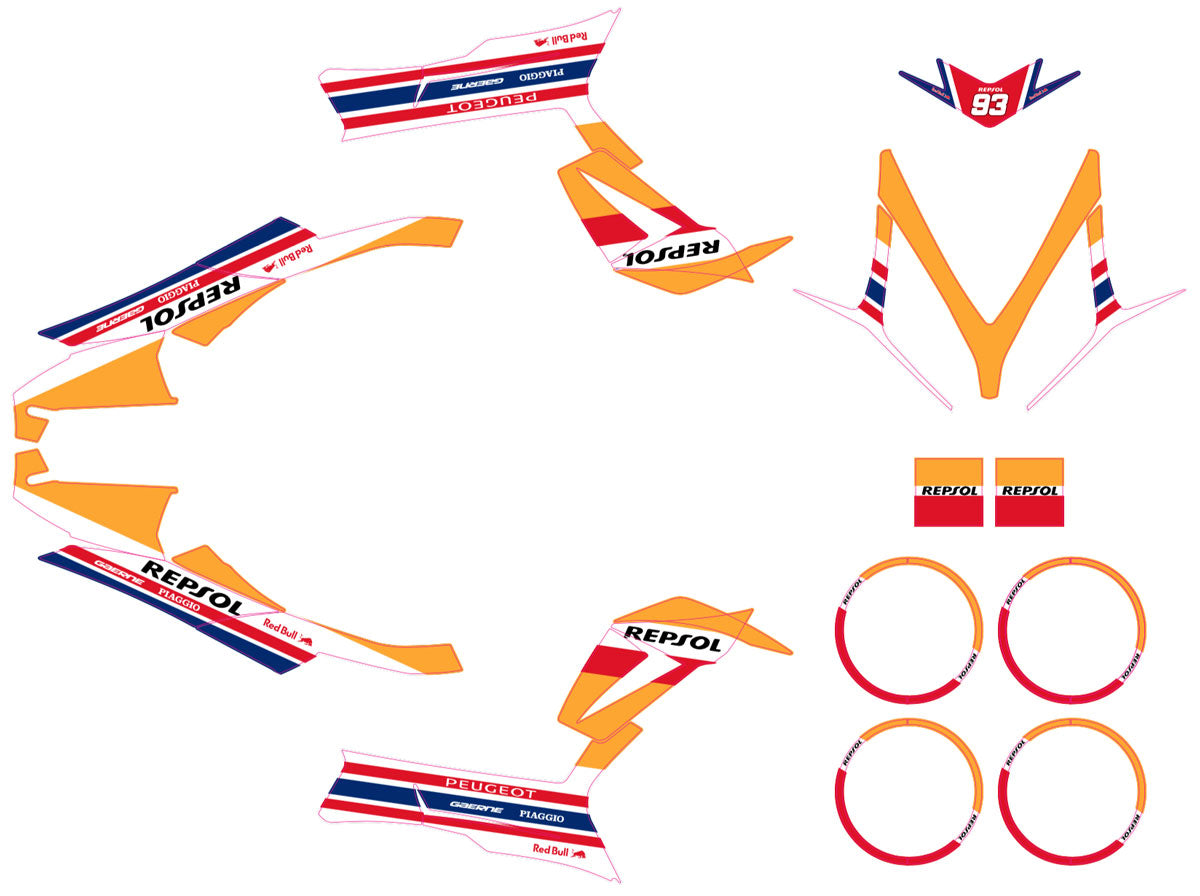 Kit déco Peugeot Speedfight 3 - 2009-2015 Repsol Racing | autocollants moto | personnalisation 50cc | armysctv