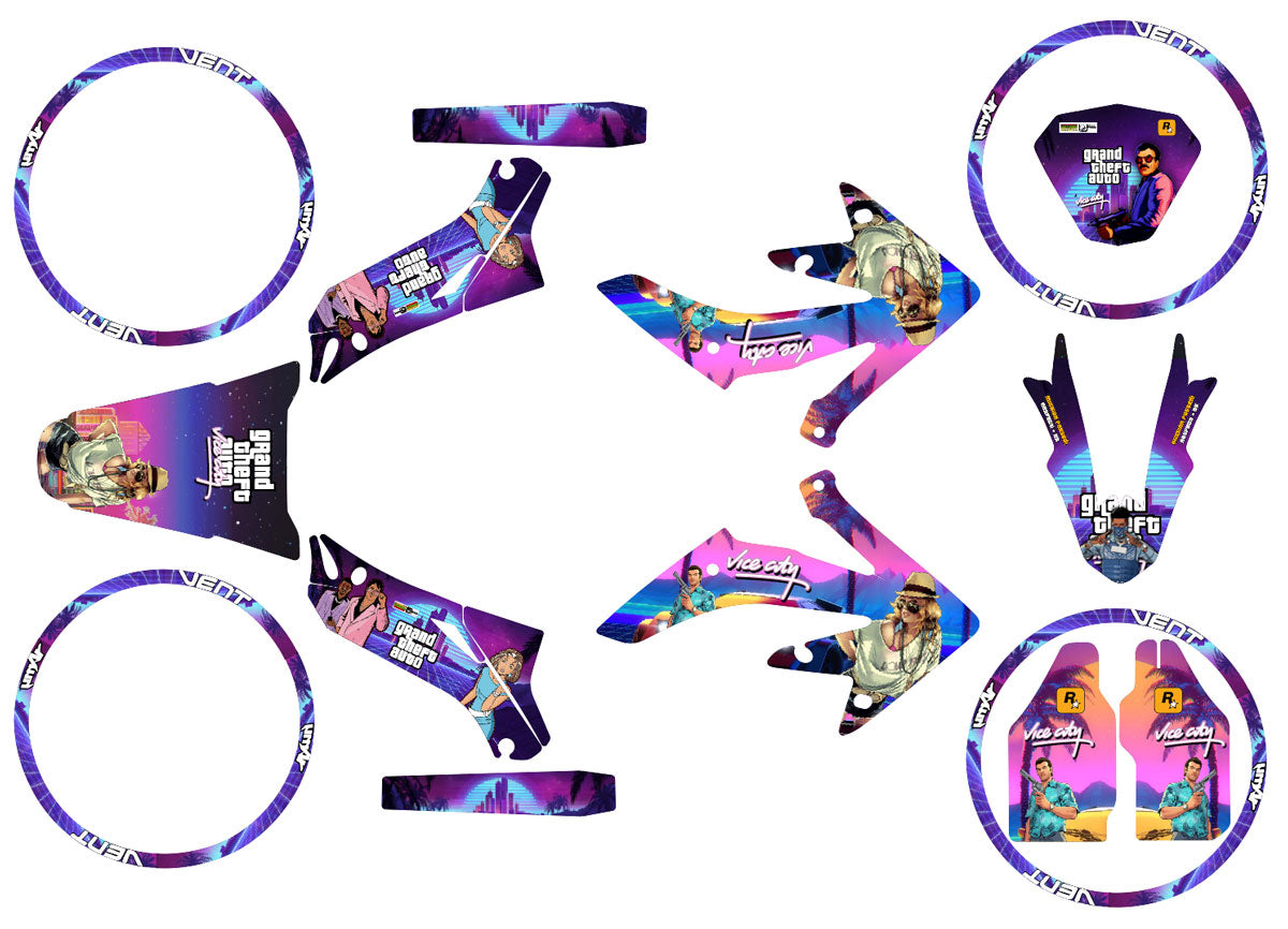 Kit déco Vent Derapage 2019-2020 Vice City | autocollants moto | personnalisation 50cc | armysctv