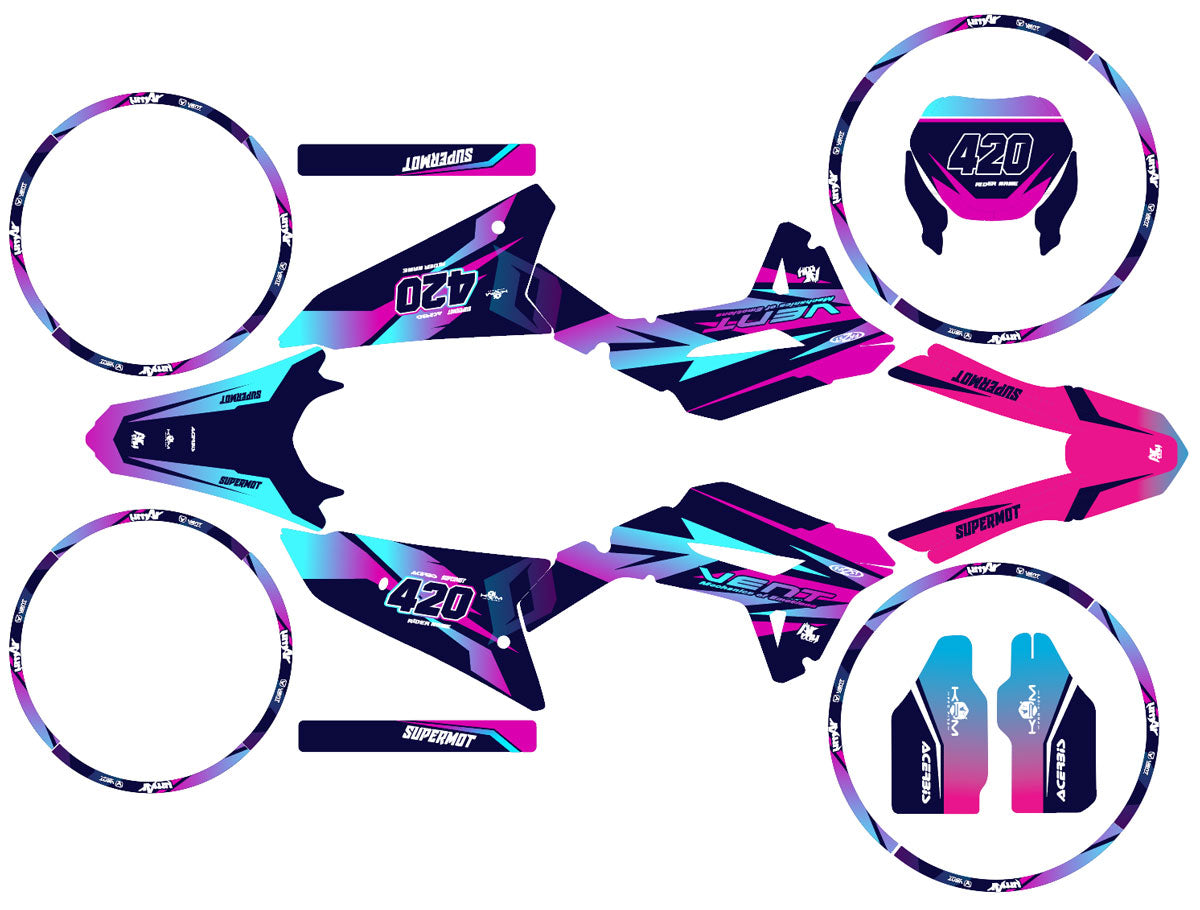 Kit déco Vent Baja 50cc 2023-2024 Crazy Pink | autocollants moto | personnalisation 50cc | armysctv