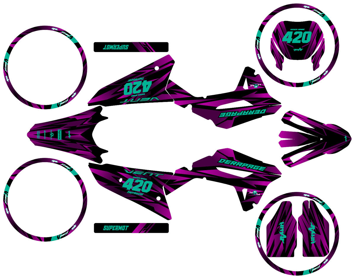 Kit déco 50cc Vent Derapage 50cc 2023-2024 Purple Rain | autocollants moto | personnalisation 50cc | armysctv