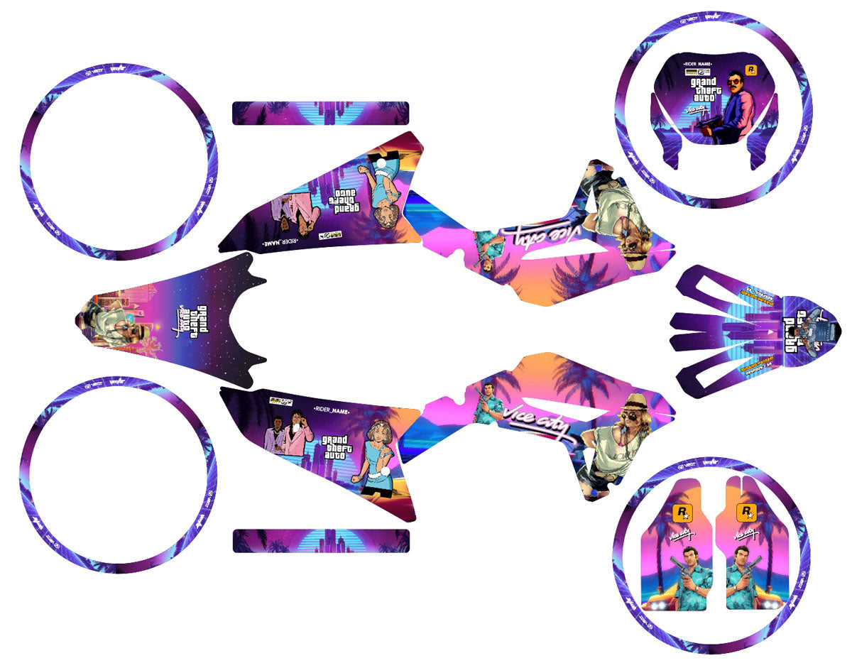 Kit déco 50cc Vent Derapage 50cc 2023-2024 Vice City | autocollants moto | personnalisation 50cc | armysctv