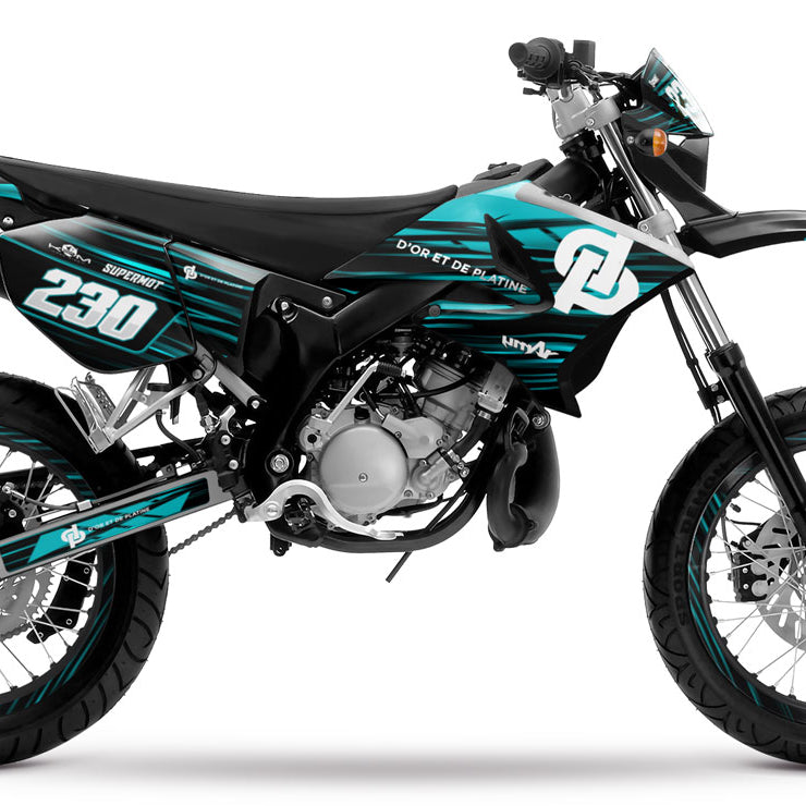 Kit pegatinas 50cc Yamaha DT 2004-2012 de oro y platino | pegatinas para moto | personalización 50cc | armysctv