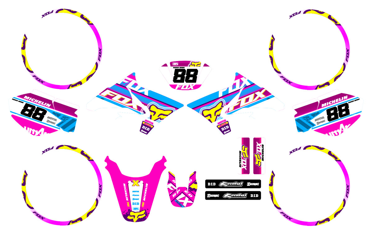 Kit déco 50cc Yamaha DT 2004-2012 Pink Fox | autocollants moto | personnalisation 50cc | armysctv