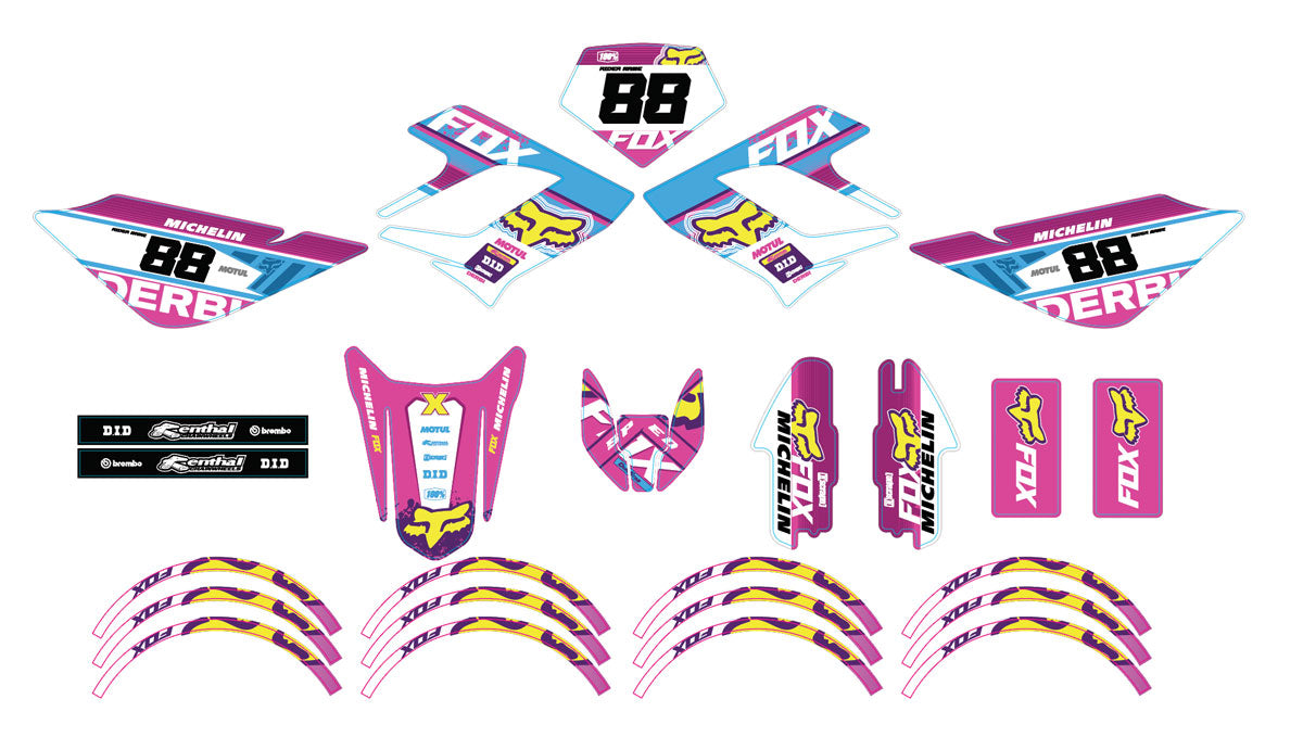 Deko-sett Derbi DRD Racing 50cc Pink Fox | motorsykkelklistremerker | tilpasning 50cc | armysctv