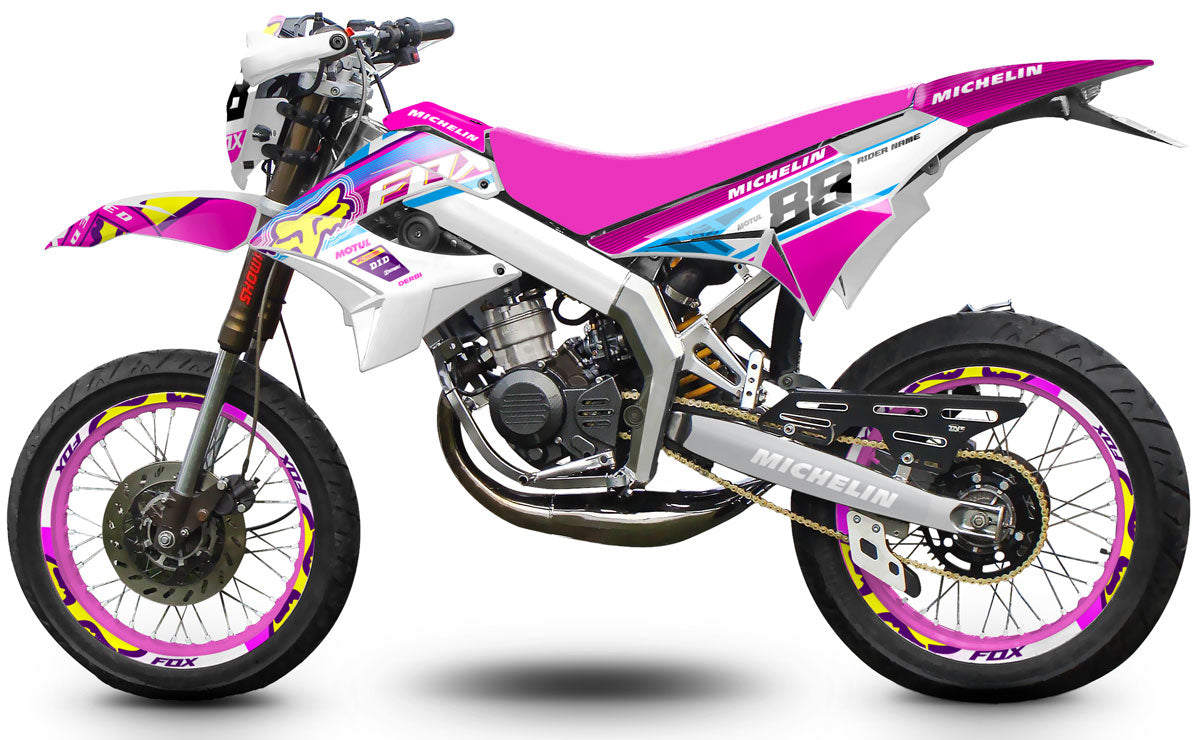 50cc Graphics kit Derbi Senda TNT Tuning Pink Fox | motorcycle stickers | 50cc customization | armysctv