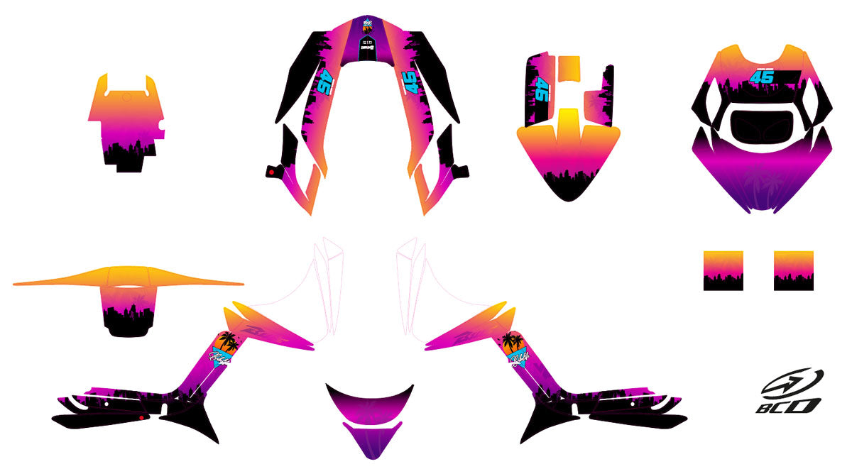 Kit déco MBK Booster RX BCD/Yamaha BW's RX BCD Miami | autocollants moto | personnalisation 50cc | armysctv