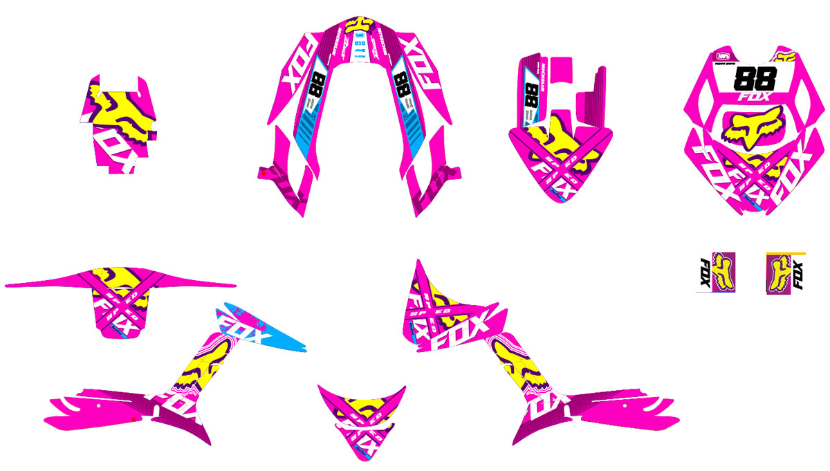 Kit déco MBK Booster RX BCD/Yamaha BW's RX BCD Pink Fox | autocollants moto | personnalisation 50cc | armysctv