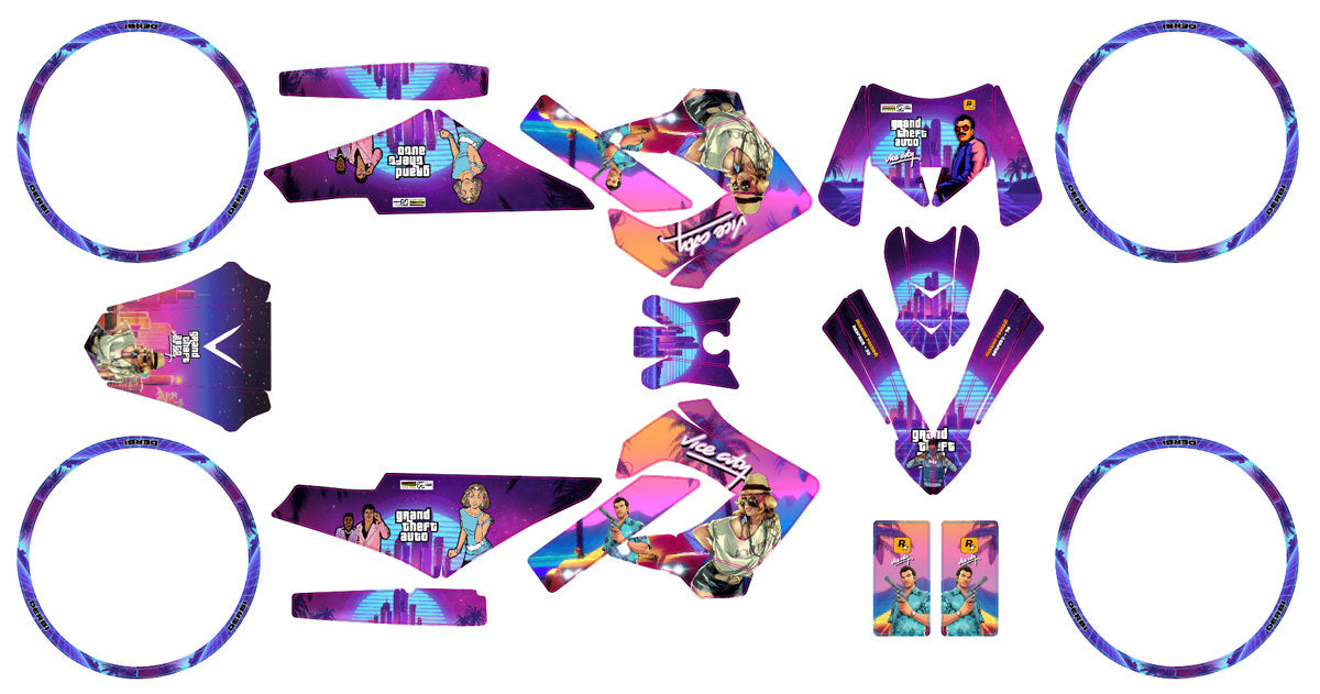 Kit déco 50cc Derbi Senda Victoria Bull 50cc 2003-2010 Vice City | autocollants moto | personnalisation 50cc | armysctv