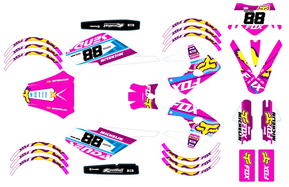 Kit déco 50cc Derbi Senda X-race/X-treme 2003-2009 Pink Fox | autocollants moto | personnalisation 50cc | armysctv