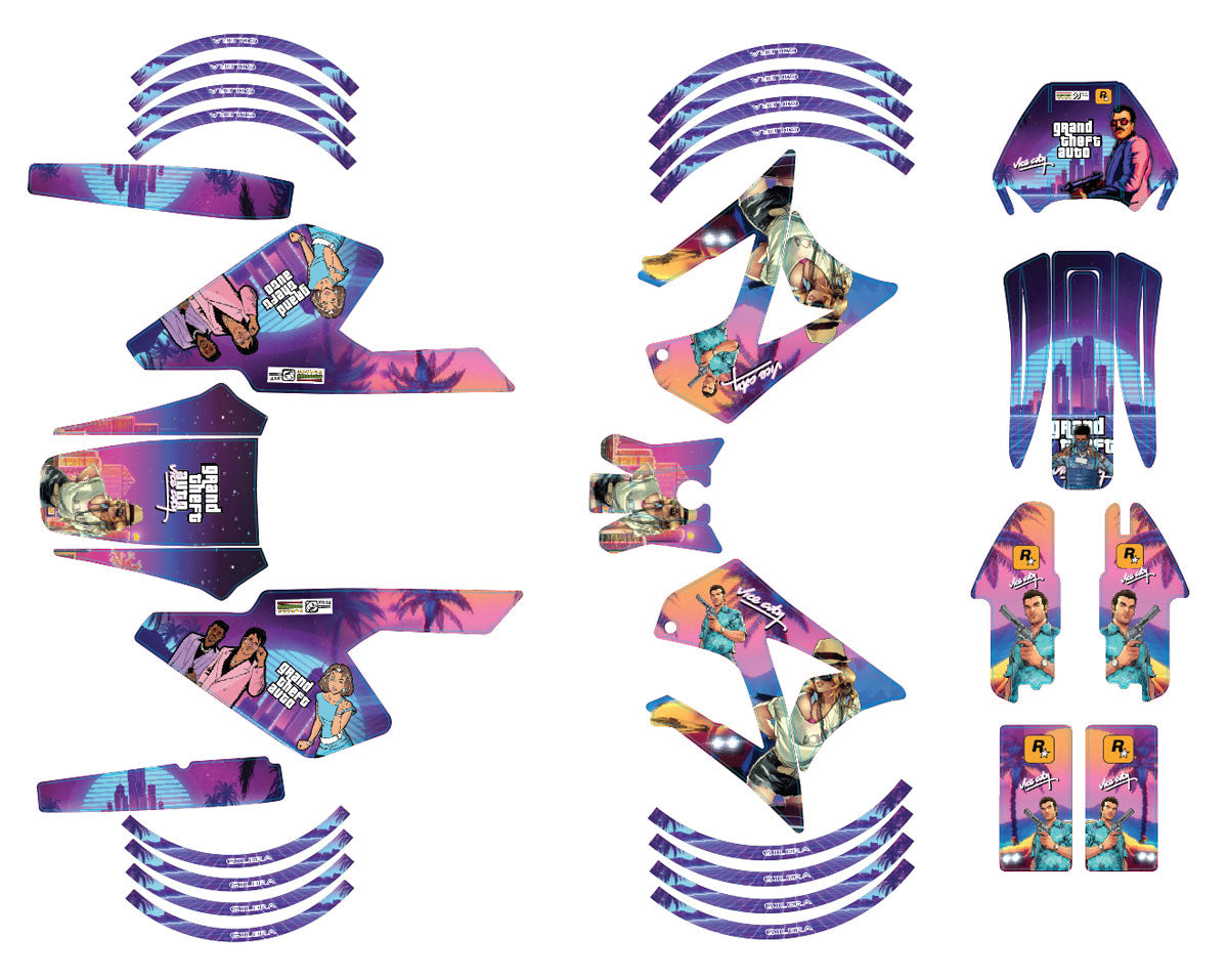 Kit déco 50cc Gilera RCR/SMT 2004-2010 Vice City | autocollants moto | personnalisation 50cc | armysctv