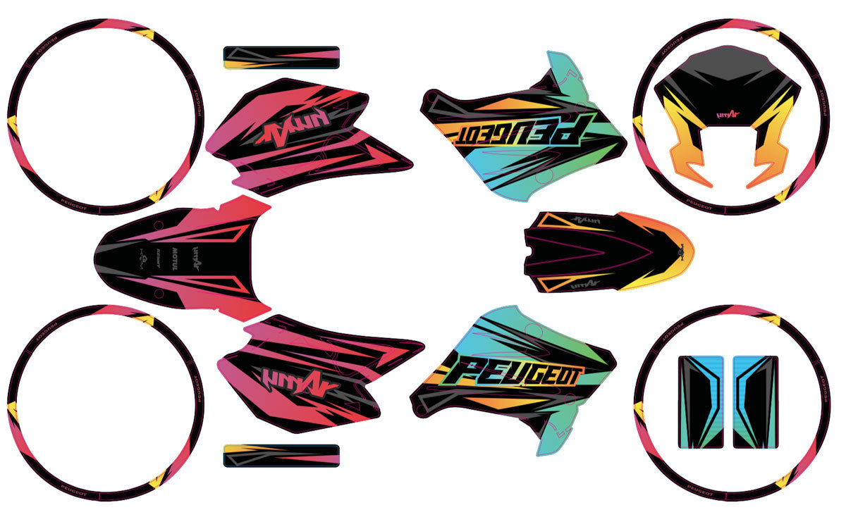 Kit déco 50cc Peugeot XP6 2004-2010 Eclipse | autocollants moto | personnalisation 50cc | armysctv