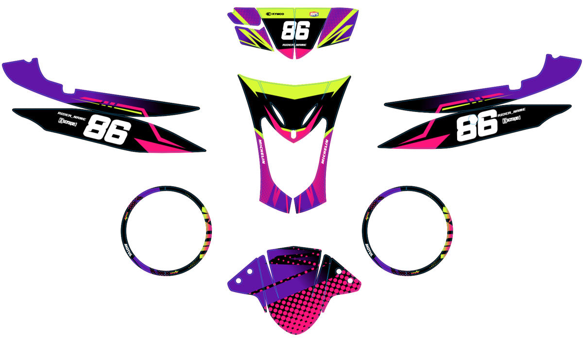 Kit déco scooter Kymco Agility 50 et 125cc Neon | autocollants moto | personnalisation 50cc | armysctv