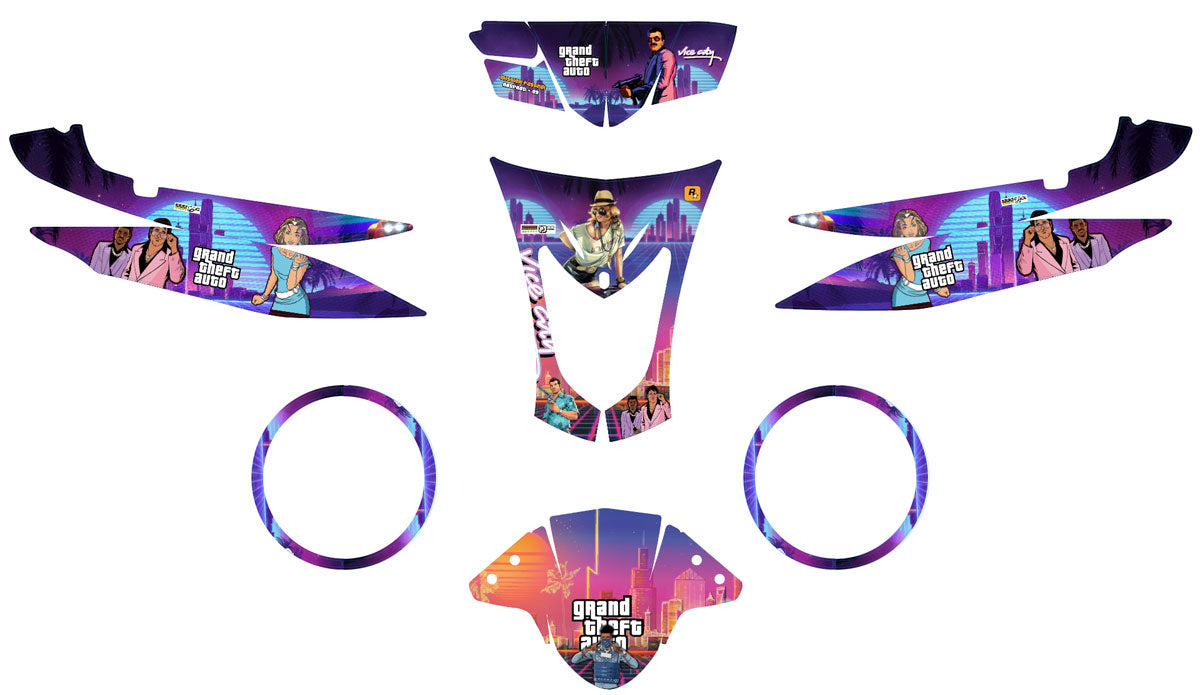 Kit déco scooter Kymco Agility 50 et 125cc Vice City | autocollants moto | personnalisation 50cc | armysctv