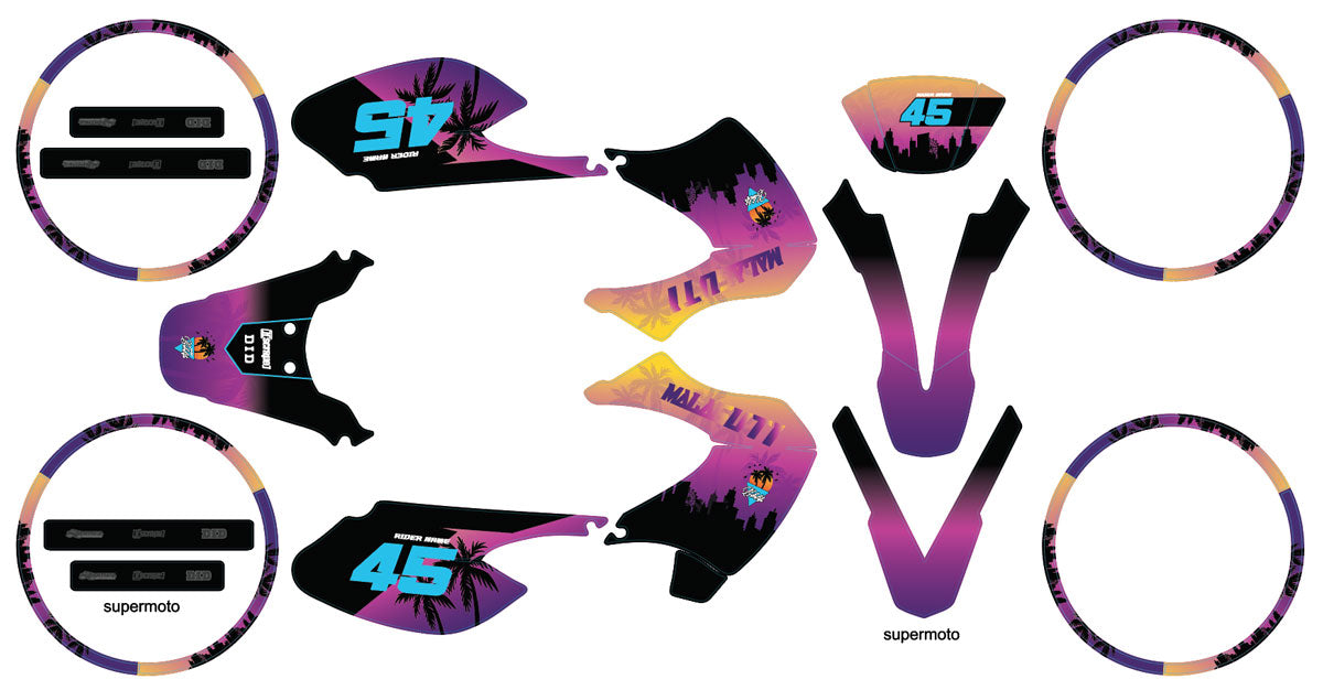 Kit déco 50cc Malaguti XSM 2002-2011 Miami | autocollants moto | personnalisation 50cc | armysctv