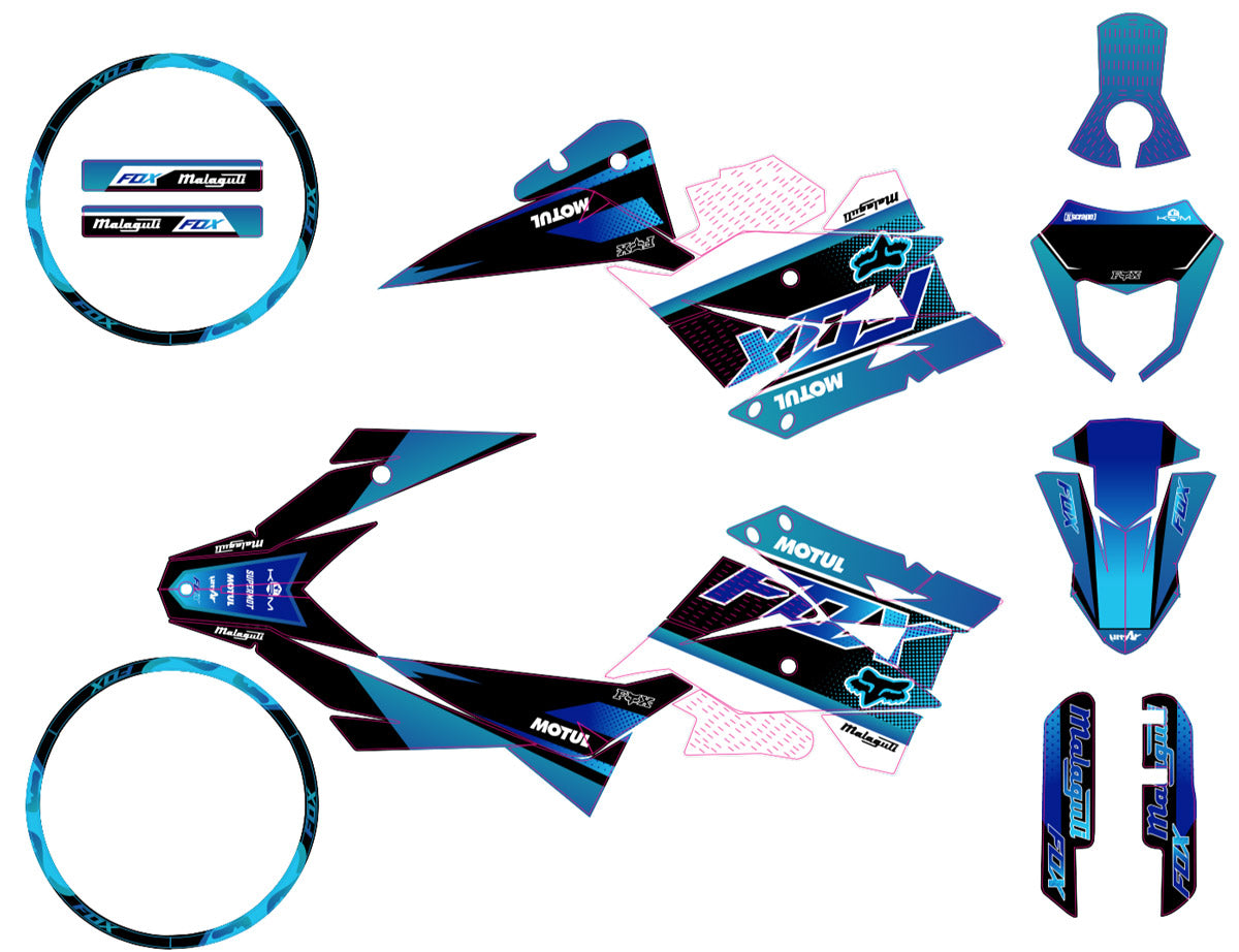 Kit déco 50cc Malaguti XSM/XTM 2019-2022 Blue Fox | autocollants moto | personnalisation 50cc | armysctv