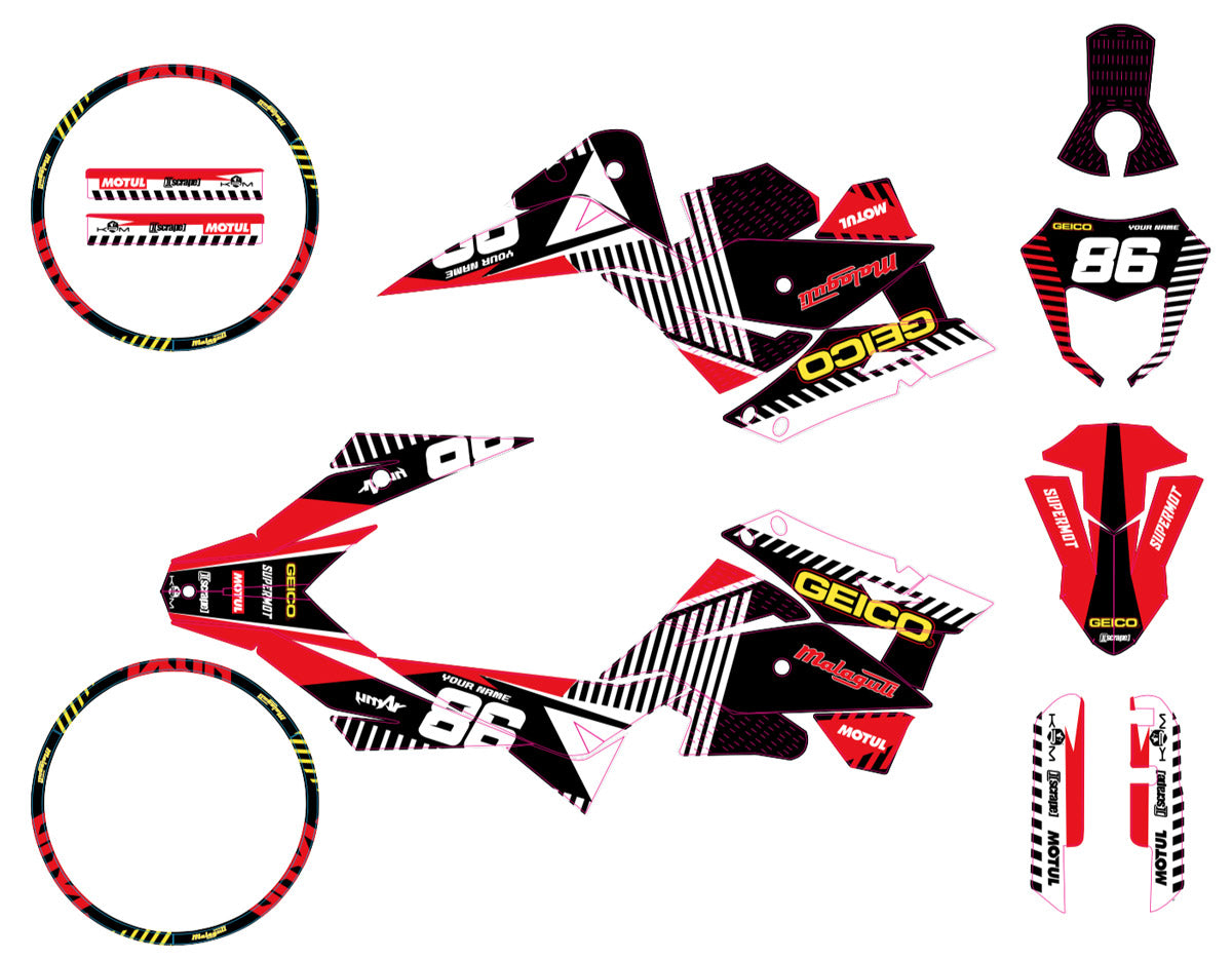 Kit déco 50cc Malaguti XSM / XTM 2019-2023 Geico | autocollants moto | personnalisation 50cc | armysctv