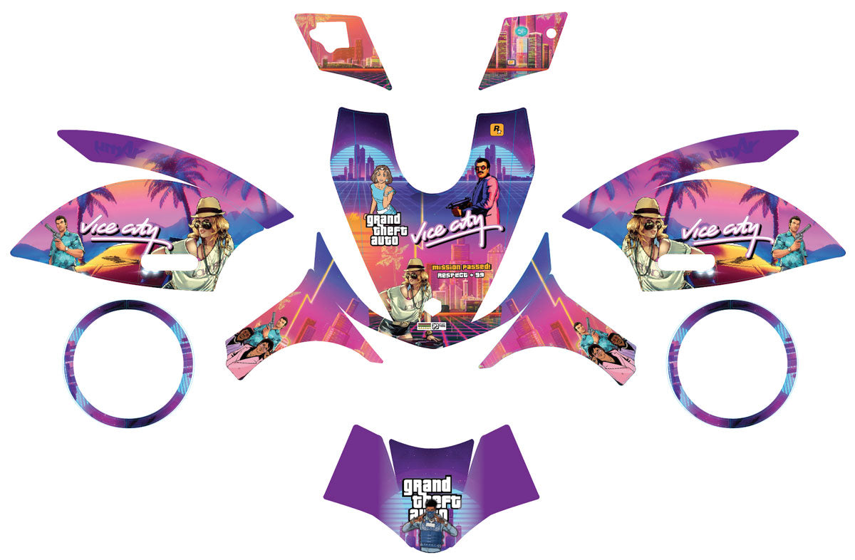 Kit déco 50cc Piaggio Zip 2000-2025 Vice City | autocollants moto | personnalisation 50cc | armysctv