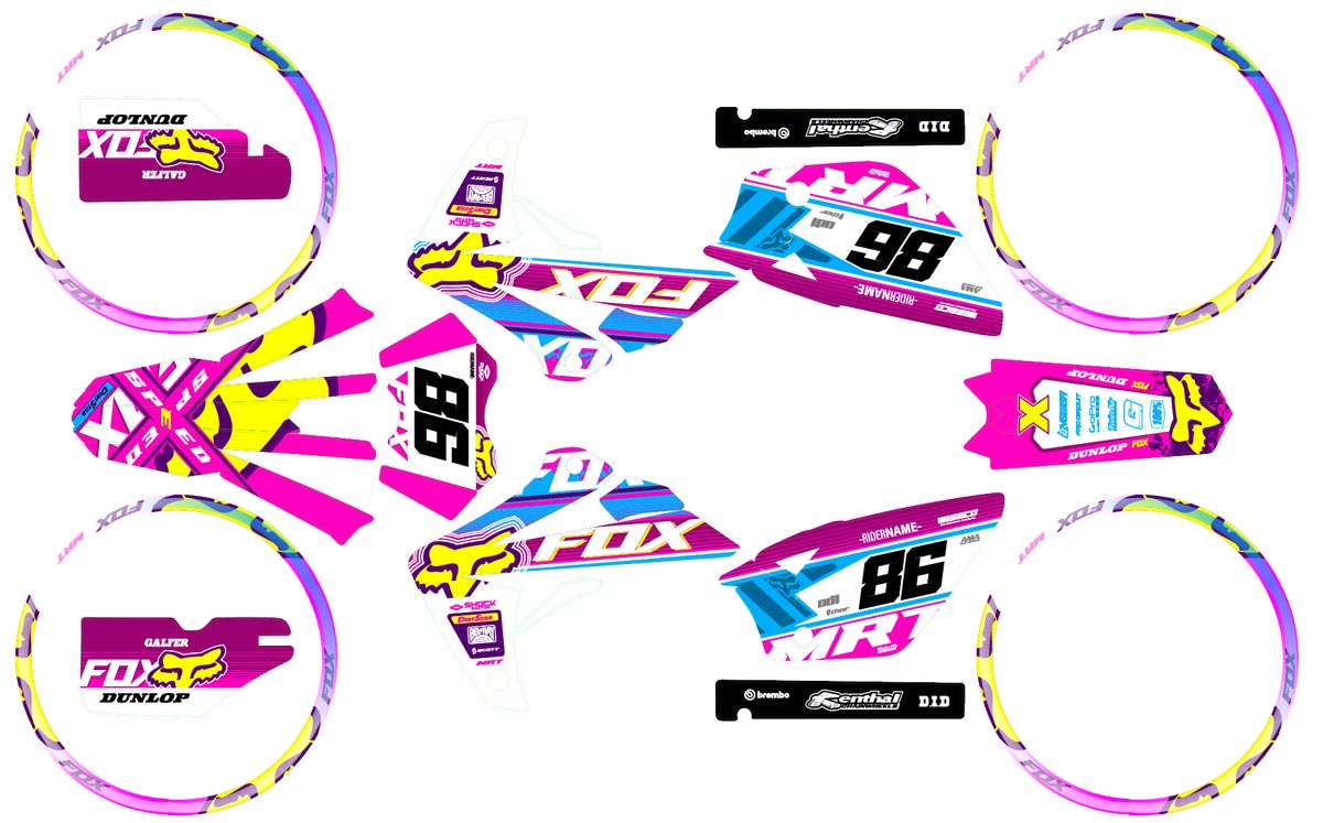 Kit déco Rieju MRT 50cc 2009-2021 Pink Fox | autocollants moto | personnalisation 50cc | armysctv