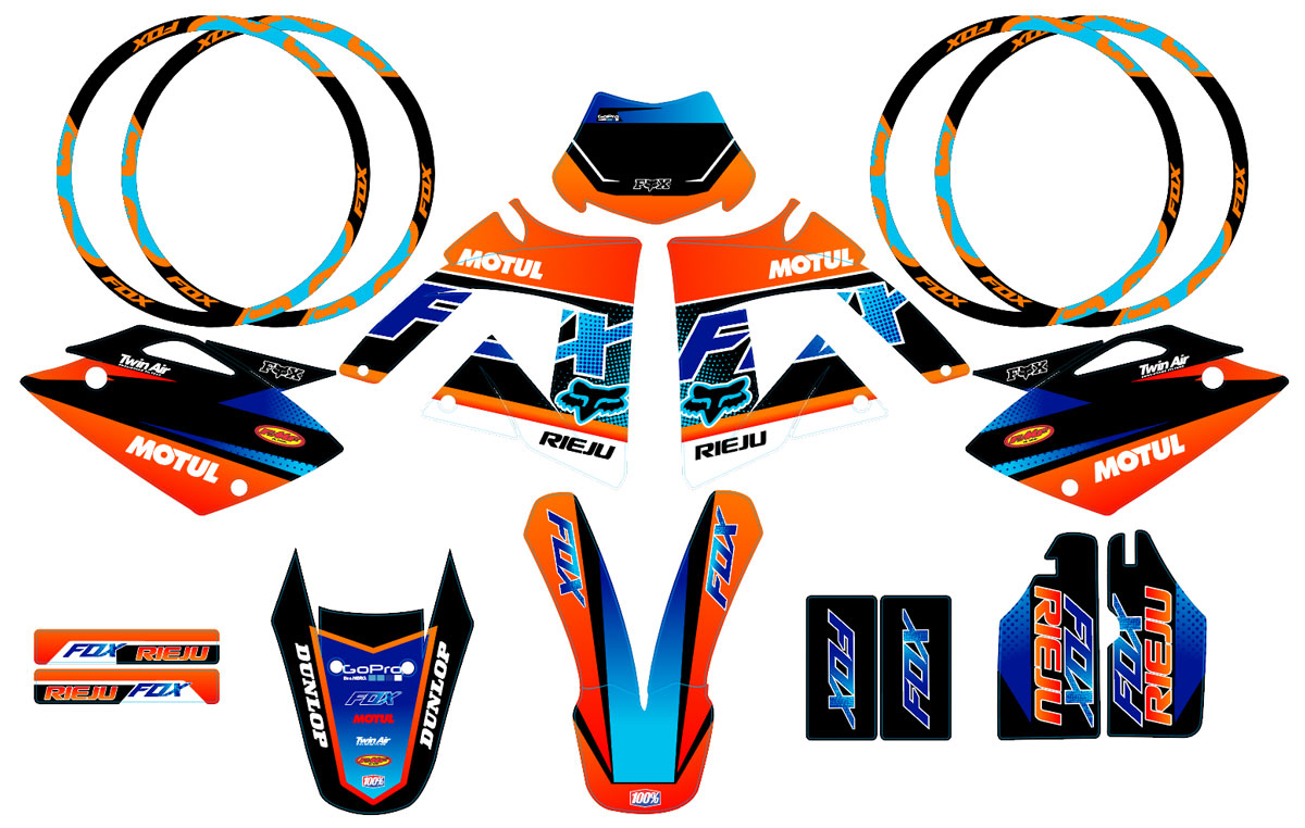 Kit déco Rieju 50cc SMX 2001-2009 Orange Fox | autocollants moto | personnalisation 50cc | armysctv