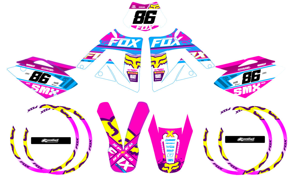 Kit déco Rieju 50cc SMX 2001-2009 Pink Fox | autocollants moto | personnalisation 50cc | armysctv