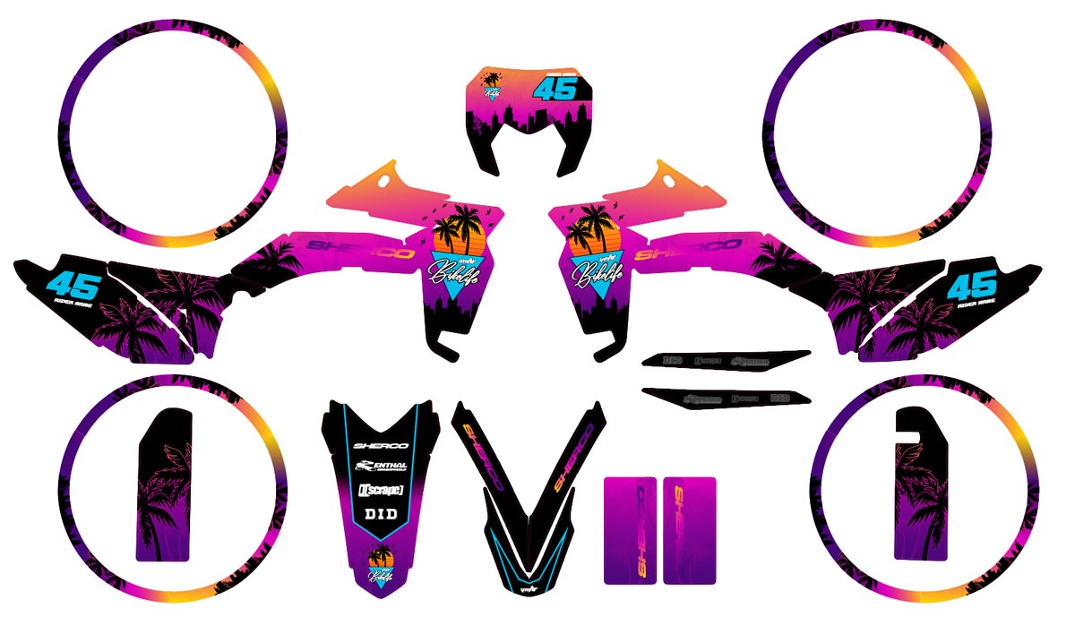Graphics kit Sherco 50cc 2017-2025 Miami | motorcycle stickers | 50cc customization | armysctv