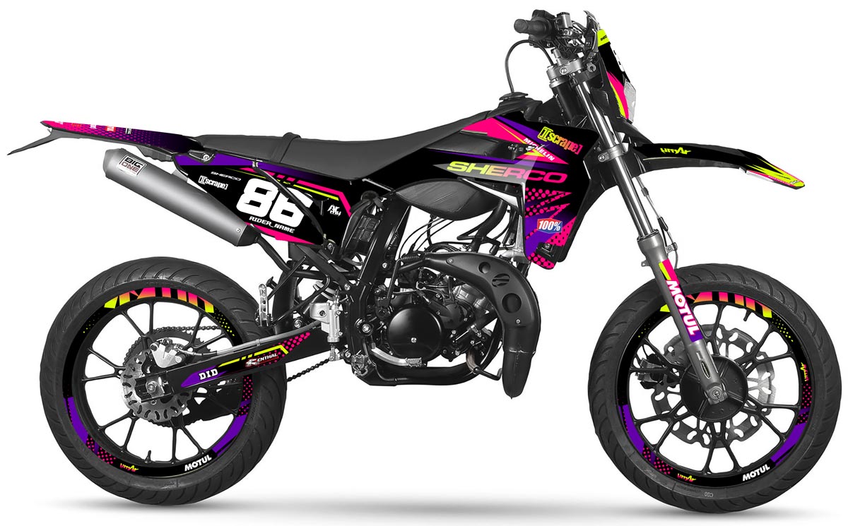 Dekor kit Sherco 50cc 2017-2025 Armee Neon | Motorradaufkleber | Personalisierung 50cc | armysctv
