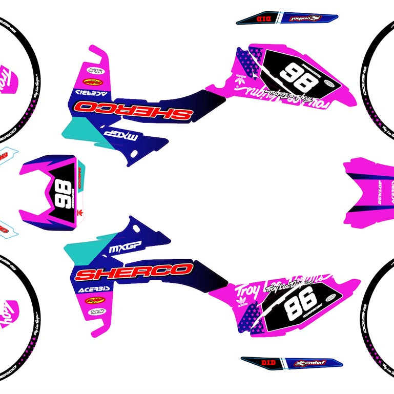 Dekor kit Sherco 50cc 2017-2025 Troy Design | Motorradaufkleber | Personalisierung 50cc | armysctv