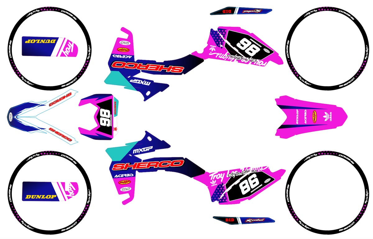 Kit pegatinas Sherco 50cc 2017-2025 Troy Design | pegatinas para moto | personalización 50cc | armysctv
