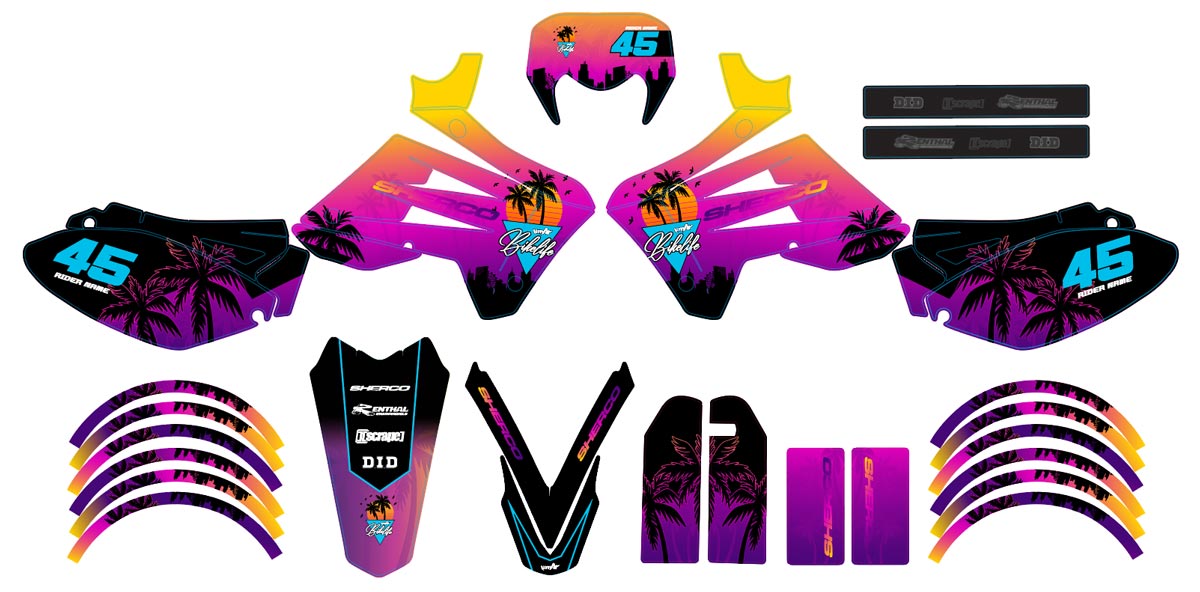 Kit pegatinas 50cc Sherco HRD 2006-2012 Miami | pegatinas para moto | personalización 50cc | armysctv