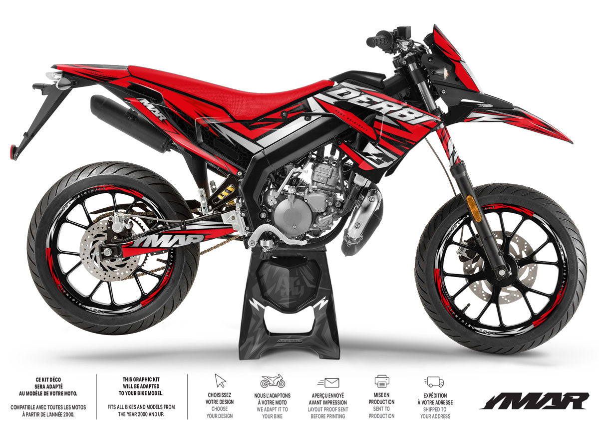 Kit déco 50cc Derbi Senda xtreme 2018-2025 Sanary sur moto avec design moderne et élégant.