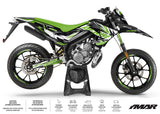 Kit déco 50cc Derbi Senda xtreme 2018-2025 Arko sur moto supermotard avec design moderne et audacieux.