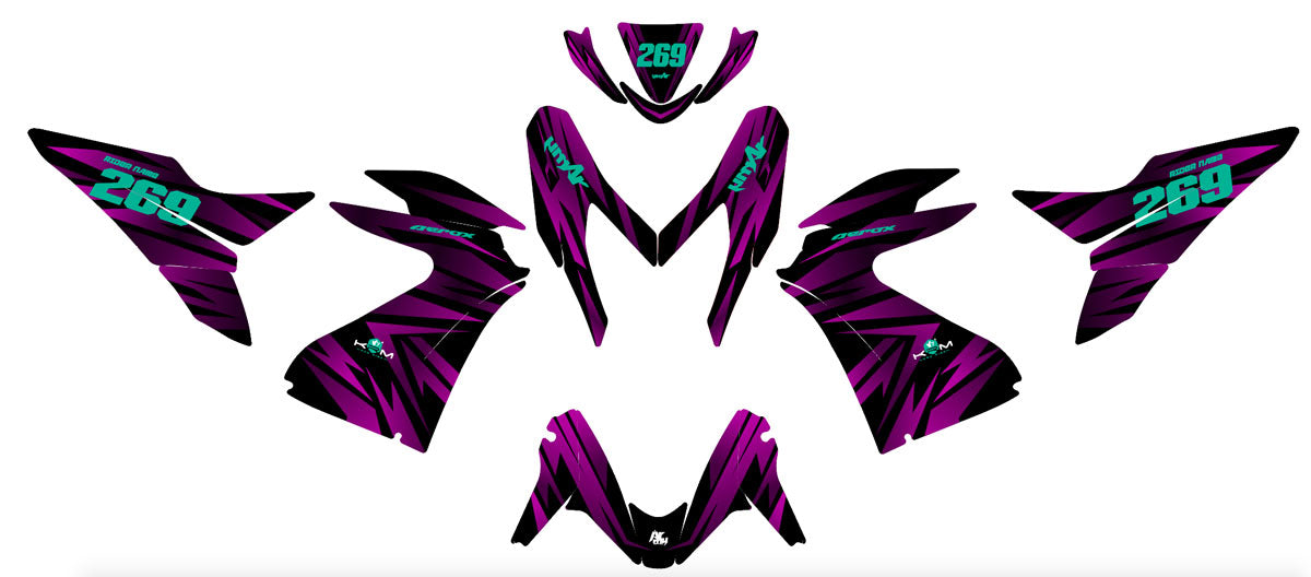 50cc Graphics kit Yamaha Aerox / MBK Nitro 2013-2019 Purplerain | motorcycle stickers | 50cc customization | armysctv