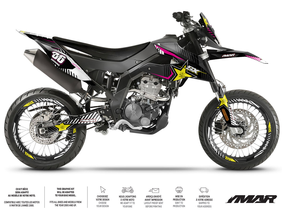 Kit déco moto 125cc Rockstar - Compatible avec Aprilia SX/RX 2018-2023