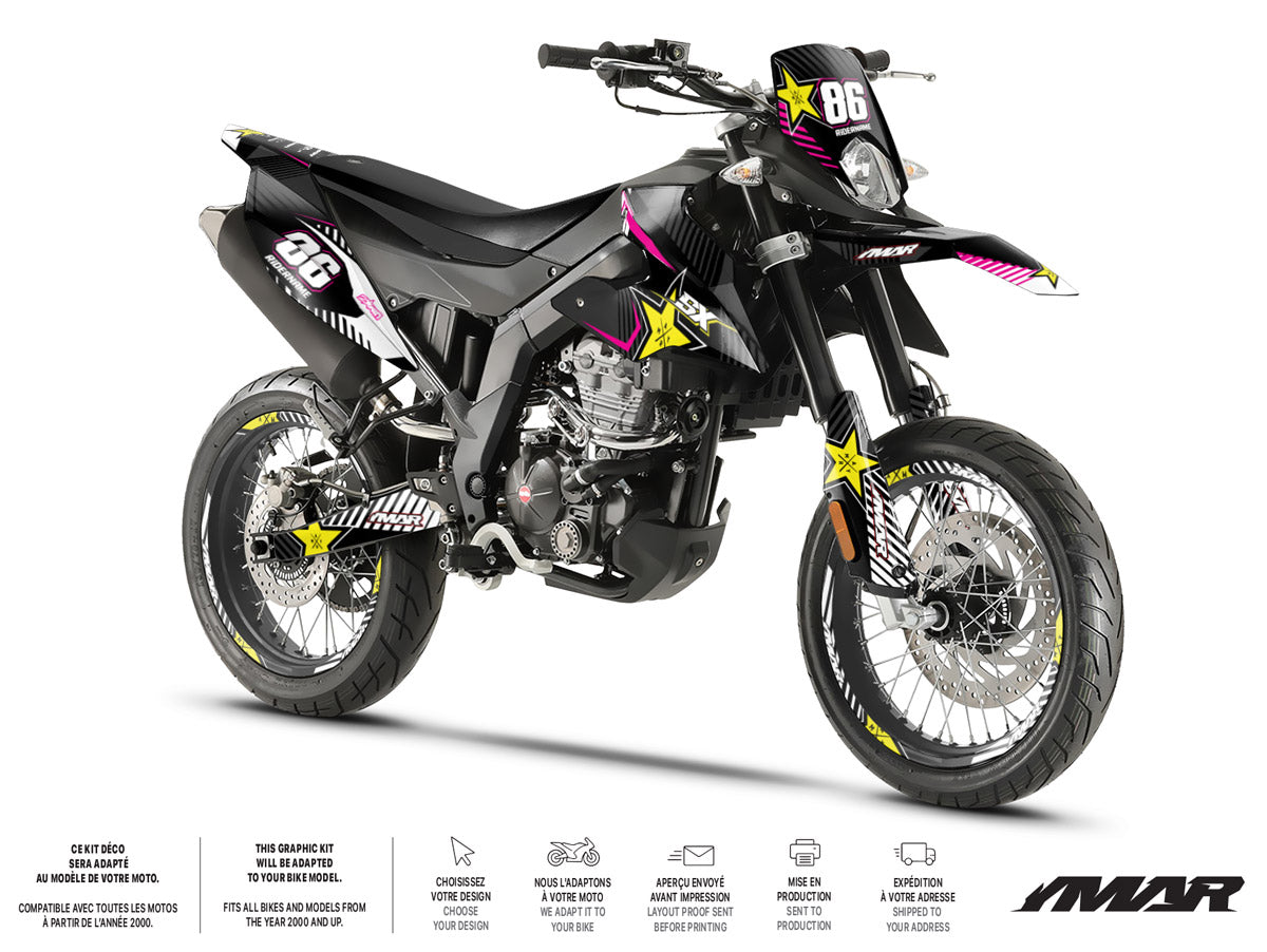 Kit déco moto 125cc Rockstar - Compatible avec Aprilia SX/RX 2018-2023