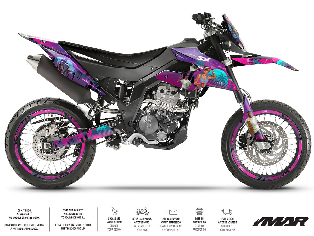 Kit déco moto 125cc Vice City - Compatible avec Aprilia SX/RX 2018-2023