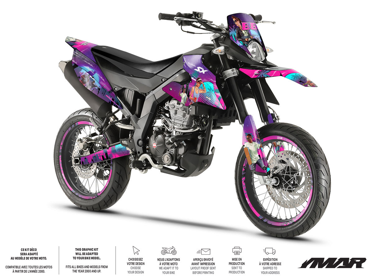 Kit déco moto 125cc Vice City - Compatible avec Aprilia SX/RX 2018-2023