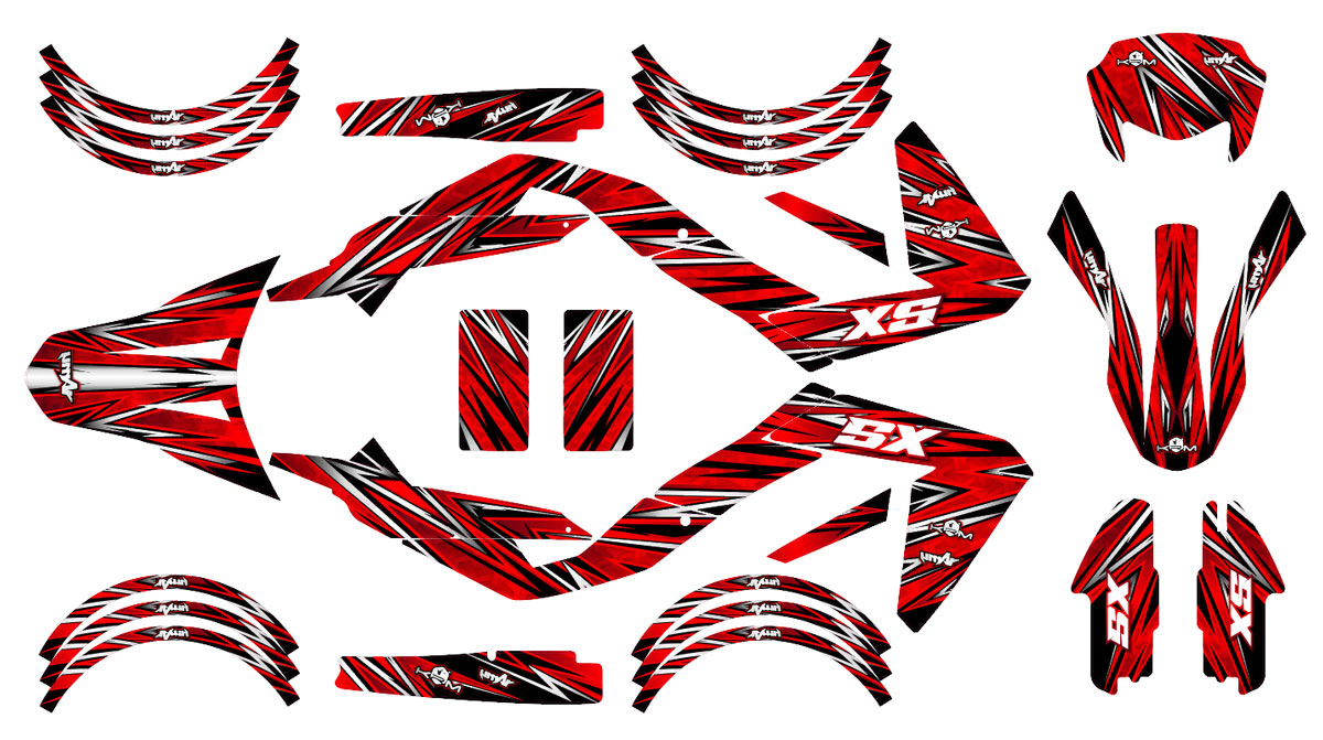 Kit déco 50cc Cutvector - Compatible avec Aprilia SX/RX 2006-2017, autocollants en vinyle rouge et noir pour moto.