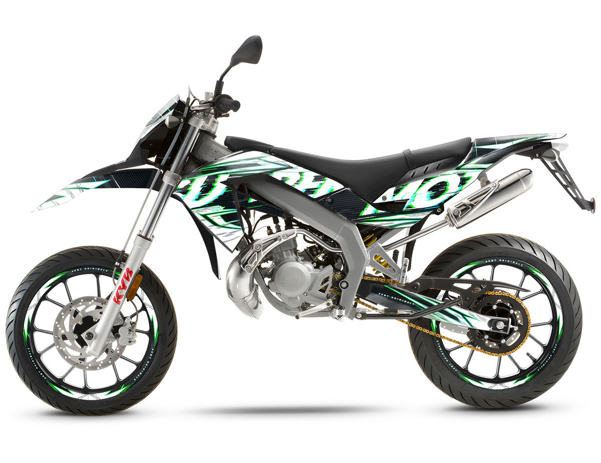 Kit déco 50cc Mr Anderson - Compatible avec Aprilia SX/RX 2006-2017 sur moto supermotard ultramoderne.