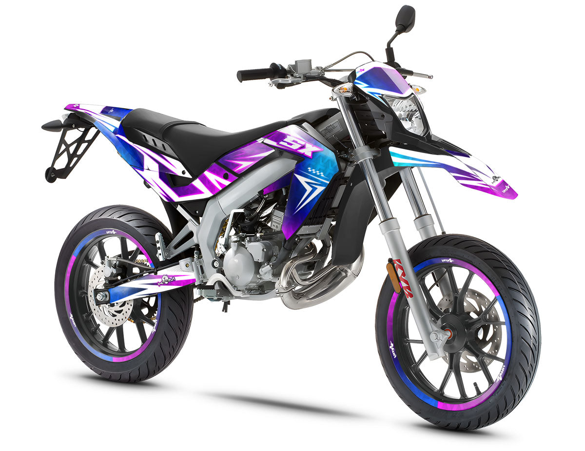 50cc Graphics kit R-Force - Compatible with Aprilia SX/RX 2006-2017 on supermoto bike with sporty design.