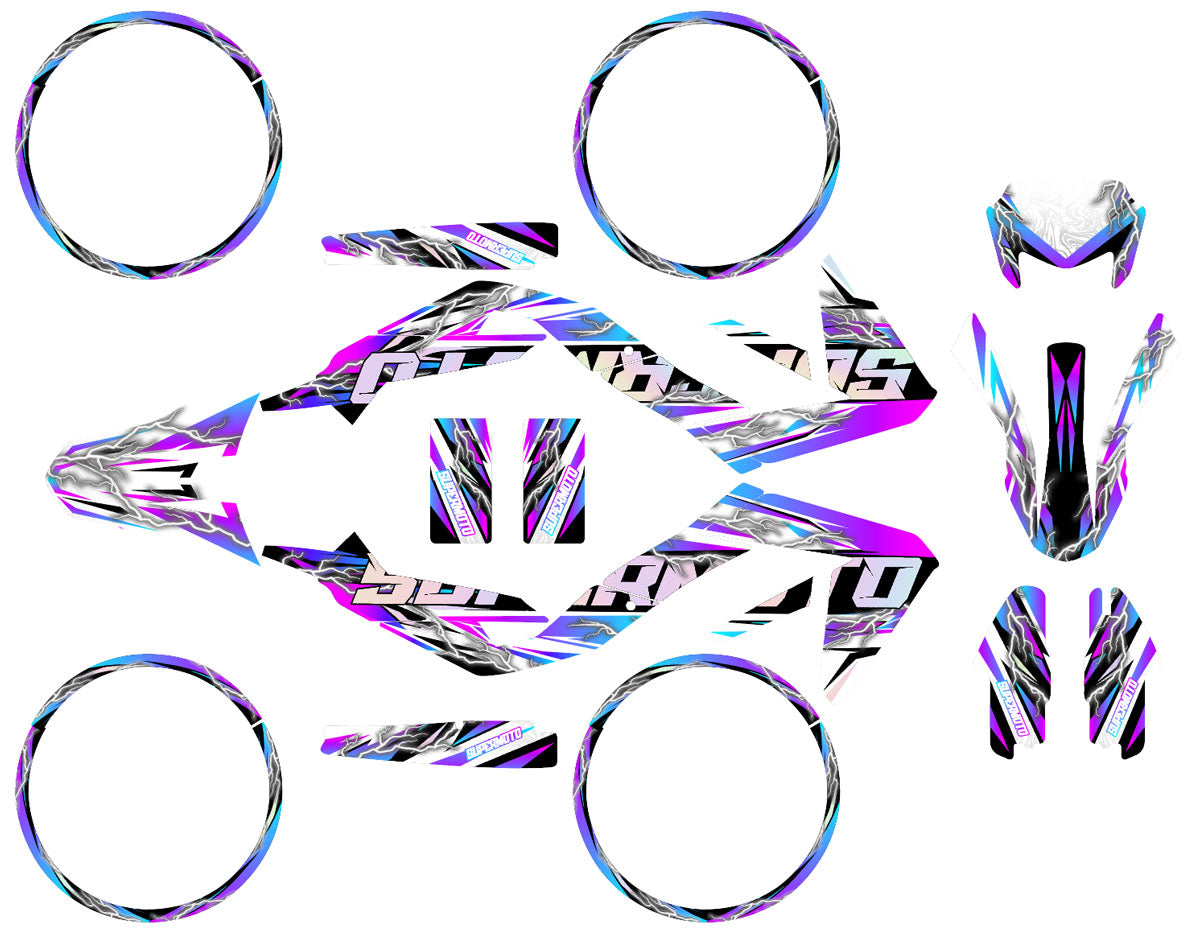 Kit déco 50cc Shiro - Compatible avec Aprilia SX/RX 2006-2017 design graphique en plusieurs pièces colorées.