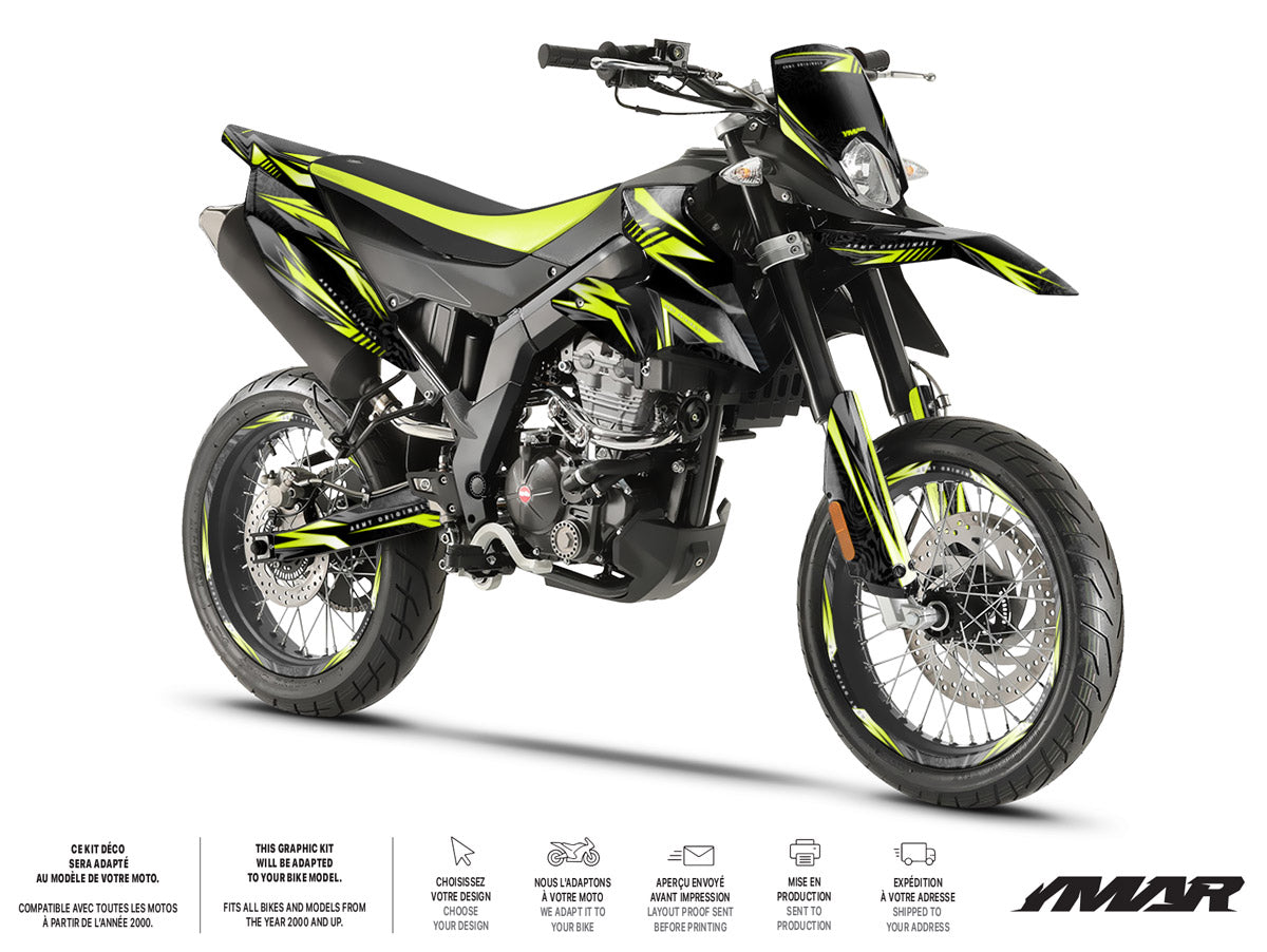 Kit déco moto 125cc Alpha - Compatible avec Aprilia SX/RX 2018-2023 sur moto avec design audacieux et soigné.
