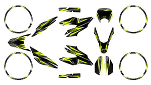 Kit déco moto 125cc Alpha - Compatible avec Aprilia SX/RX 2018-2023, design audacieux en noir et jaune.