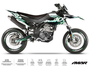 Kit déco moto 125cc Mr Anderson - Compatible avec Aprilia SX/RX 2018-2023 sur une moto supermotard moderne.