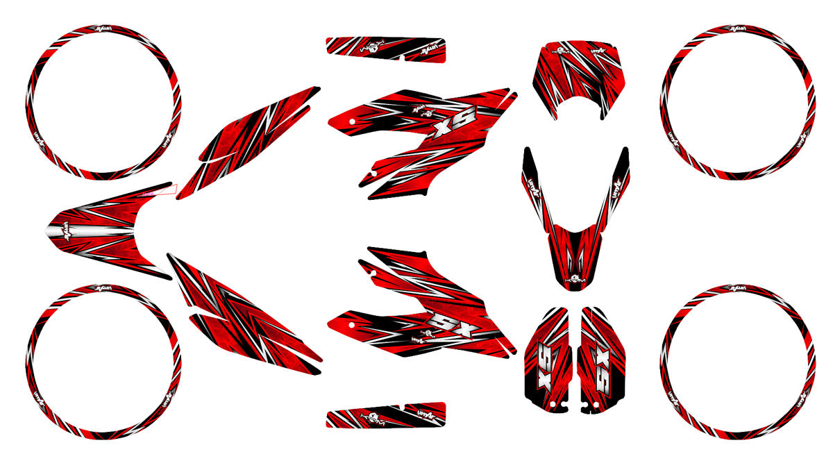 Kit déco moto 125cc Cutvector - Compatible avec Aprilia SX/RX 2018-2023 avec design rouge et noir.
